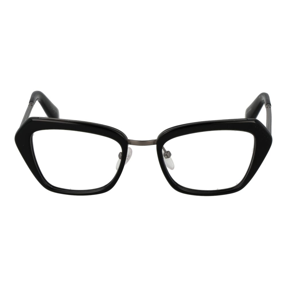 Eyeglasses Frames by Yohji Yamamoto for women in plastic black showcases a reflective silhouette, artfully incorporating a sophisticated black coloured frame with a distinct full-frame frame design.