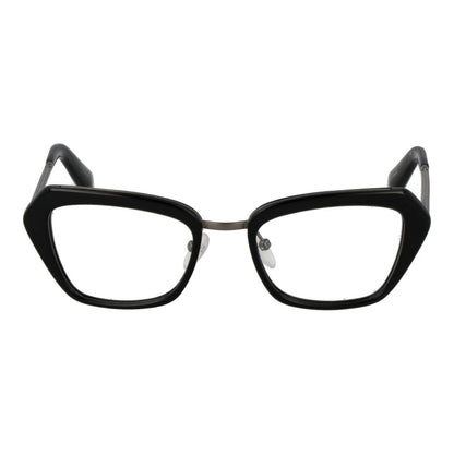 Eyeglasses Frames by Yohji Yamamoto for women in plastic black showcases a reflective silhouette, artfully incorporating a sophisticated black coloured frame with a distinct full-frame frame design.