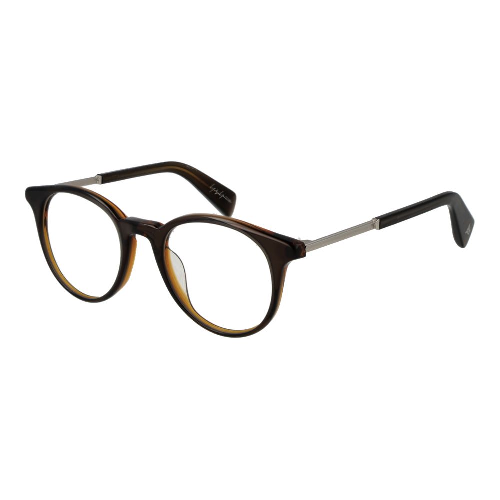 Eyeglasses Frames by Yohji Yamamoto for men in plastic brown showcases a reflective silhouette, artfully incorporating a sophisticated brown coloured frame with a distinct full-frame frame design.