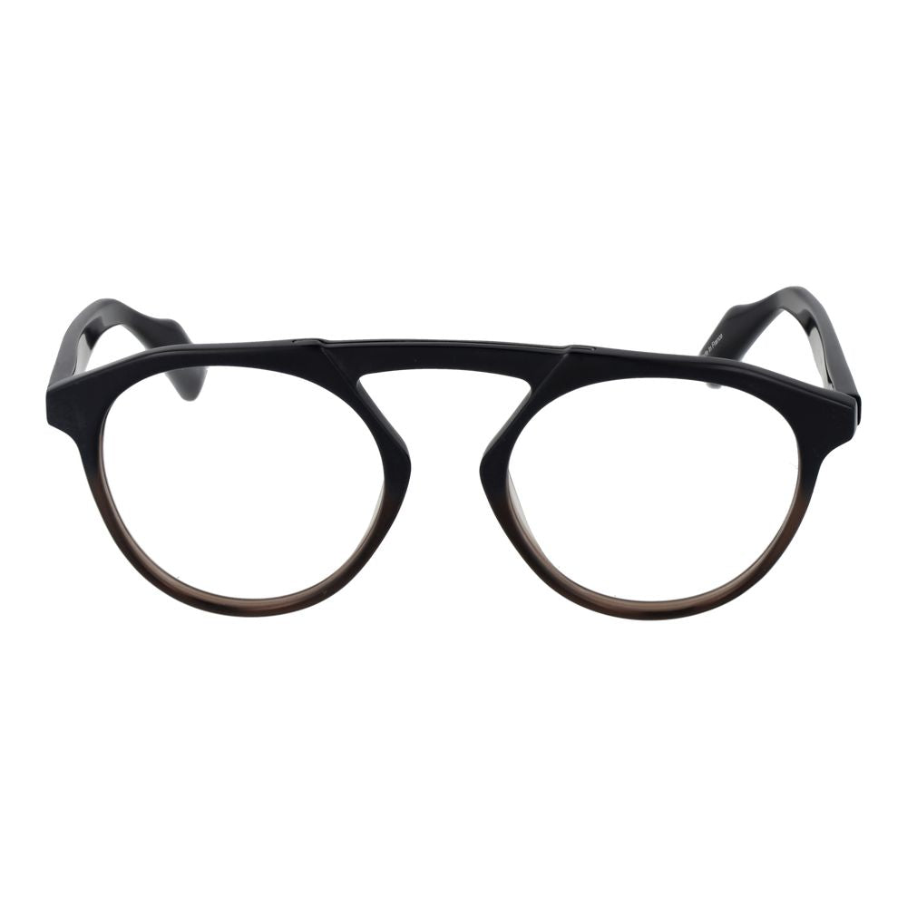 Eyeglasses Frames by Yohji Yamamoto for men in plastic black showcases a reflective silhouette, artfully incorporating a sophisticated black coloured frame with a distinct full-frame frame design.