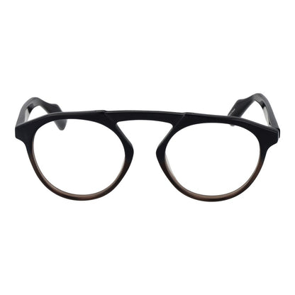Eyeglasses Frames by Yohji Yamamoto for men in plastic black showcases a reflective silhouette, artfully incorporating a sophisticated black coloured frame with a distinct full-frame frame design.