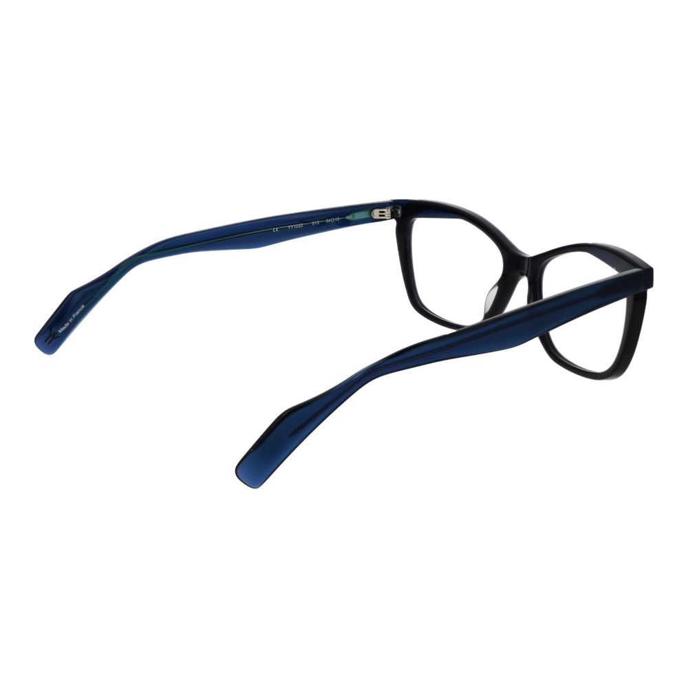 Eyeglasses Frames by Yohji Yamamoto for women in plastic blue showcases a reflective silhouette, artfully incorporating a sophisticated blue coloured frame with a distinct full-frame frame design.