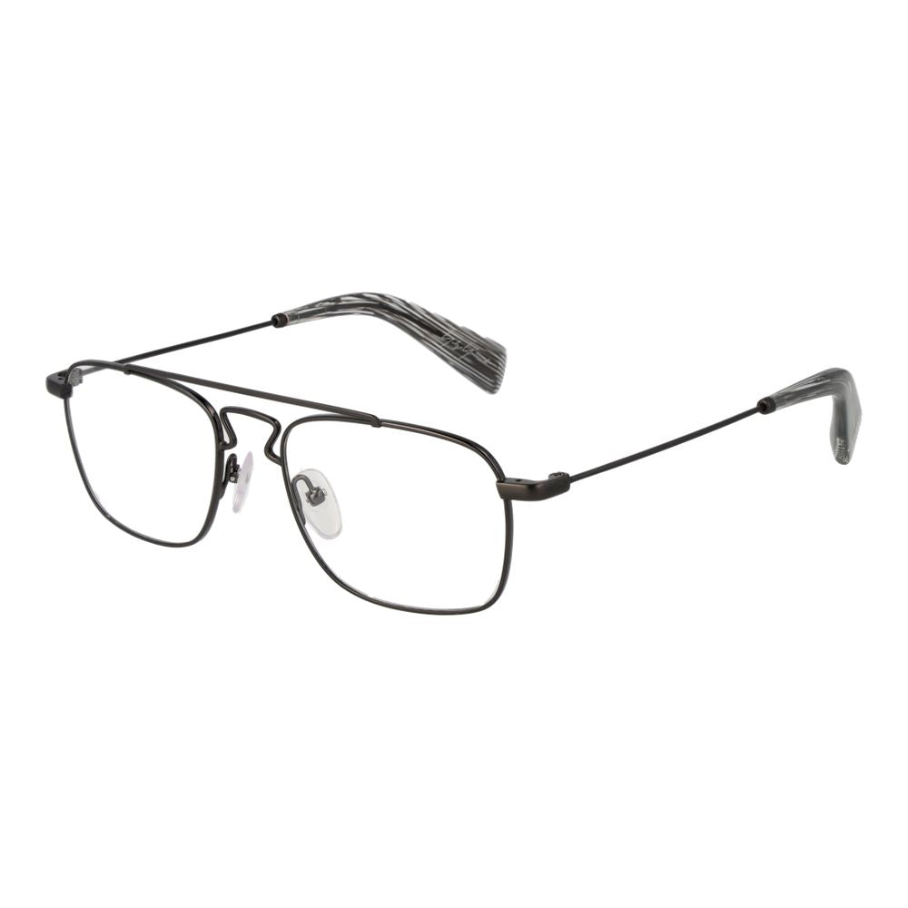 Eyeglasses Frames by Yohji Yamamoto for men in lyocell & denim cotton gray & gunmetal showcases a reflective silhouette, artfully incorporating a sophisticated gray coloured frame with a distinct full-frame frame design.