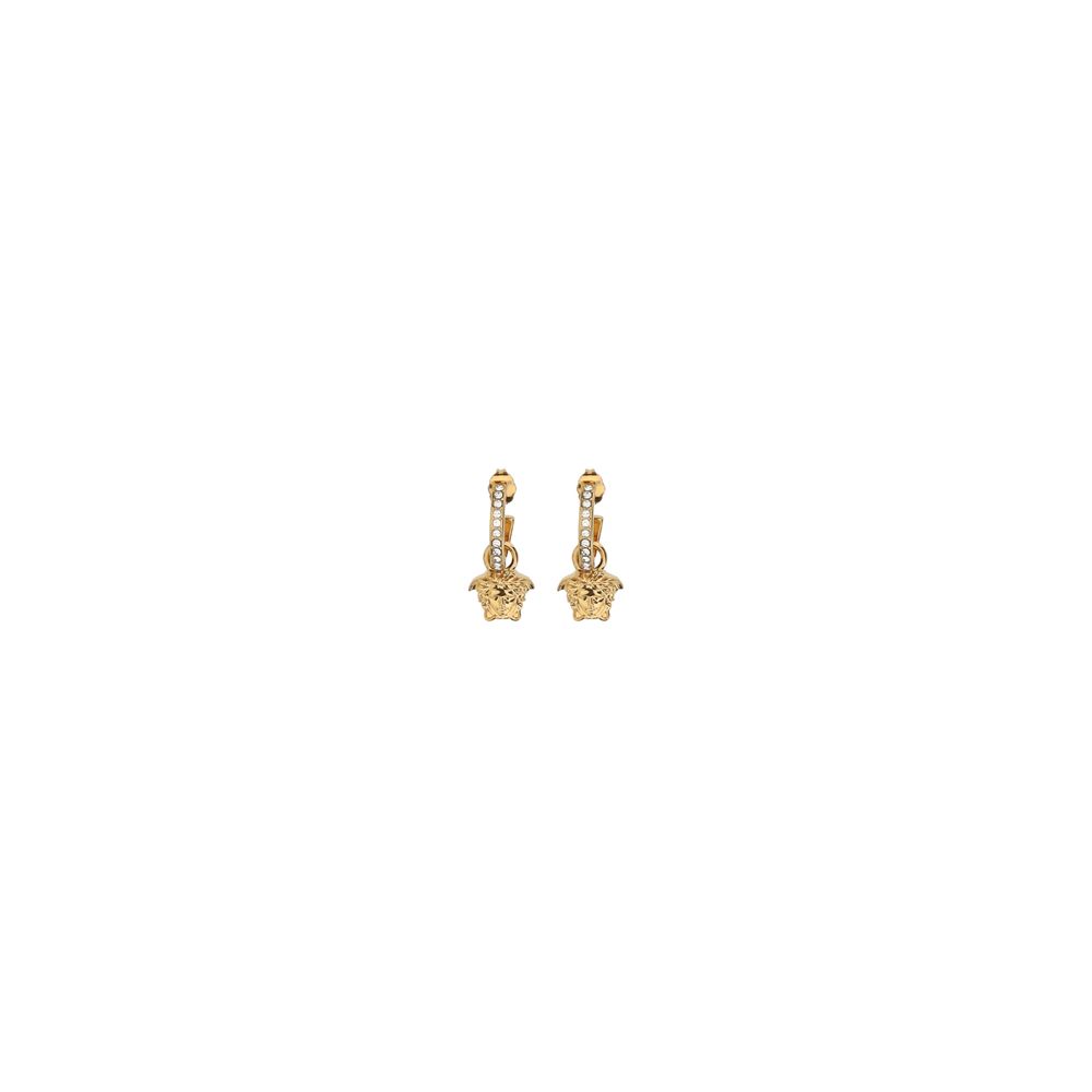 Earrings by Versace for women in leather & cotton gold features an ornate from the Medusa Women's Gold Earrings collection, showcasing a ornate finish that embodies sophisticated luxury.