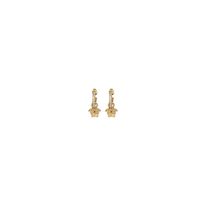 Earrings by Versace for women in leather & cotton gold features an ornate from the Medusa Women's Gold Earrings collection, showcasing a ornate finish that embodies sophisticated luxury.