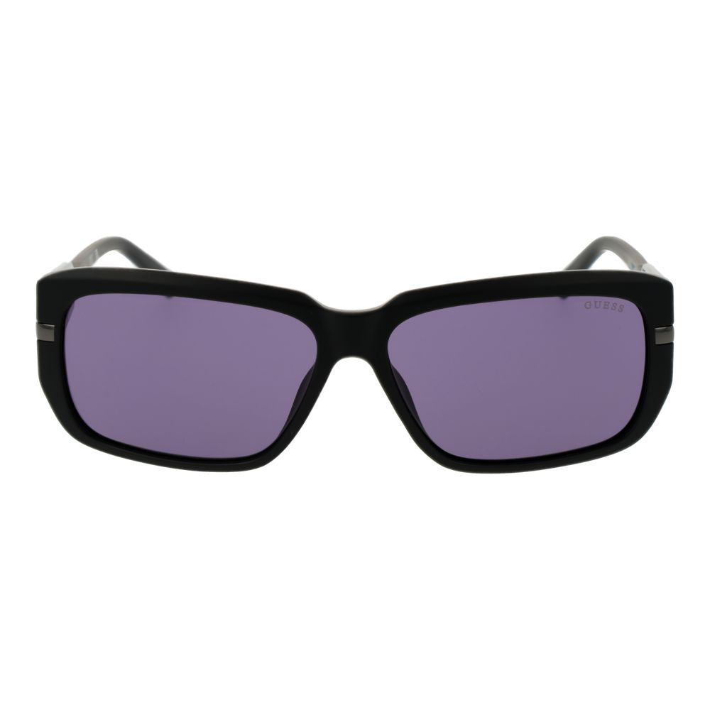 Sunglasses by Guess for men in plastic and black featuring an opulent rectangle full-rim frame design with a sophisticated black coloured frame finish and high-performance non-polarized category-3-dark-tint lens.