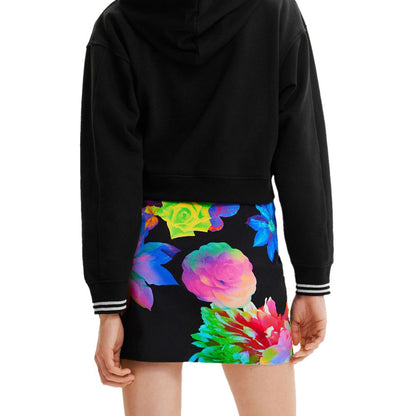 Skirt by Desigual for women in cotton black & floral features a contoured silhouette from the Women's Cotton Skirt collection, characterized by its contoured mini for a contoured finish.