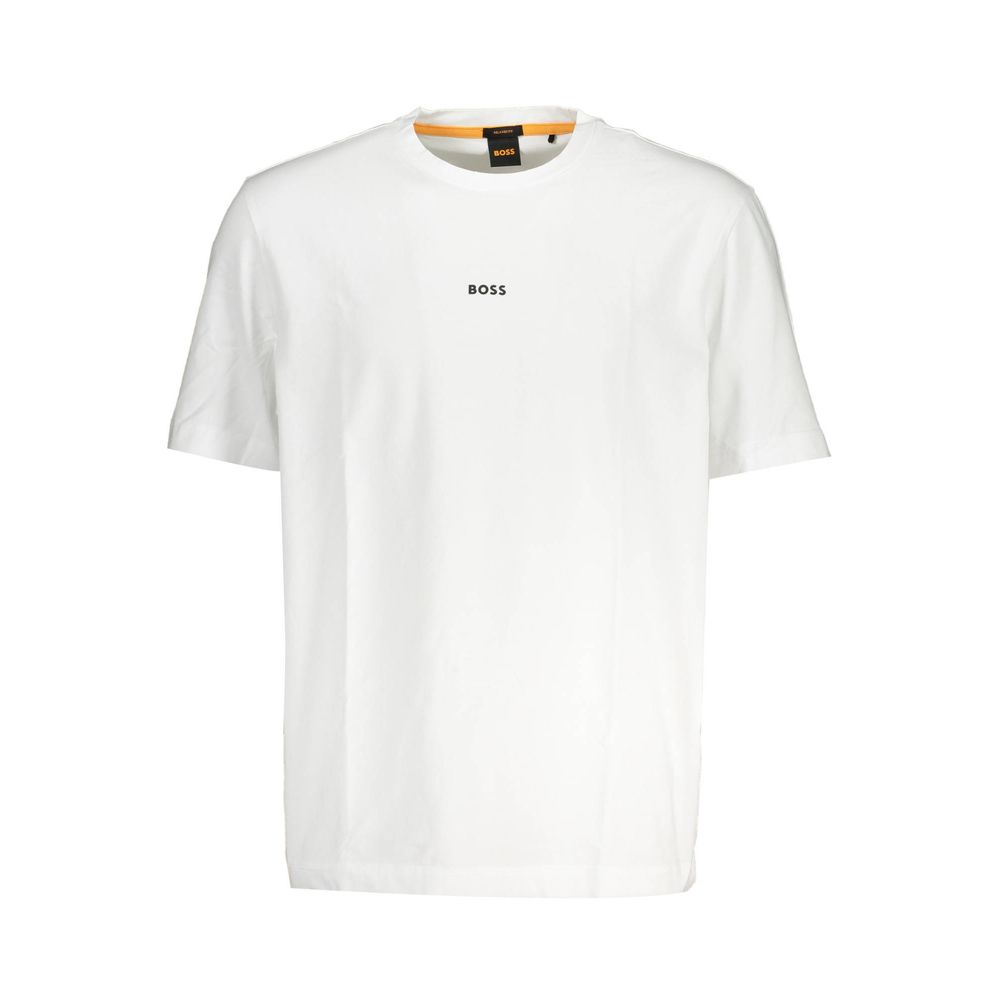 T-Shirt by Hugo Boss for men in organic cotton white features an on trend silhouette, perfectly showcasing a on trend short-sleeve and crew neckline for an elevated aesthetic.