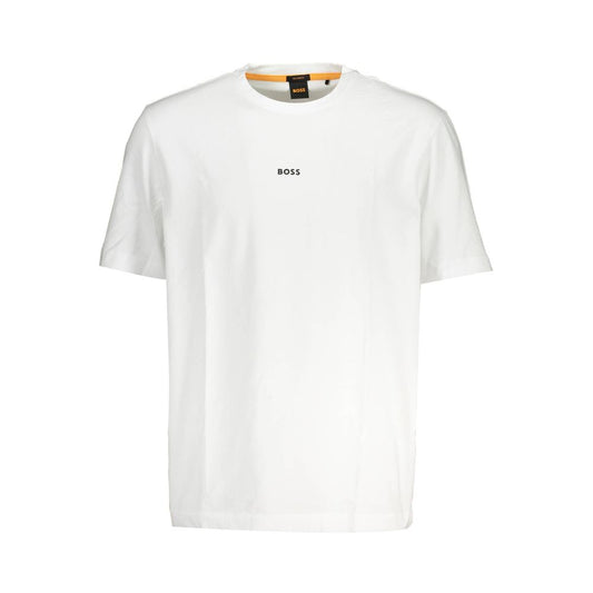 T-Shirt by Hugo Boss for men in organic cotton white features an on trend silhouette, perfectly showcasing a on trend short-sleeve and crew neckline for an elevated aesthetic.