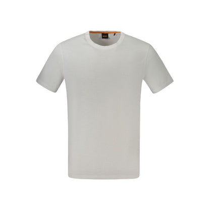 T-Shirt by Hugo Boss for men in cotton white & print showcases a chic silhouette, artfully detailed with a chic crew neckline and short-sleeve for a chic finish.