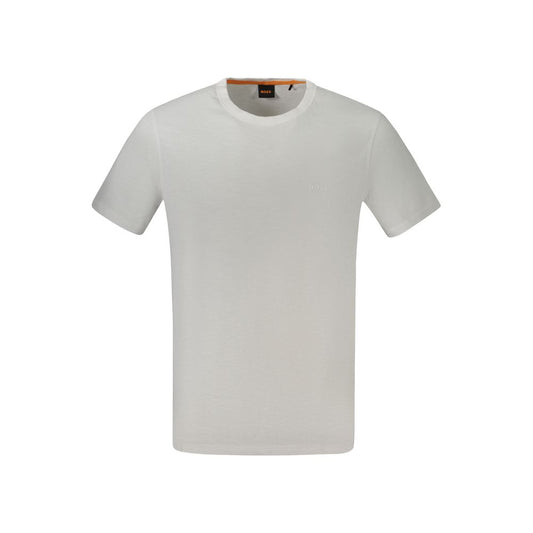 T-Shirt by Hugo Boss for men in cotton white & print showcases a chic silhouette, artfully detailed with a chic crew neckline and short-sleeve for a chic finish.
