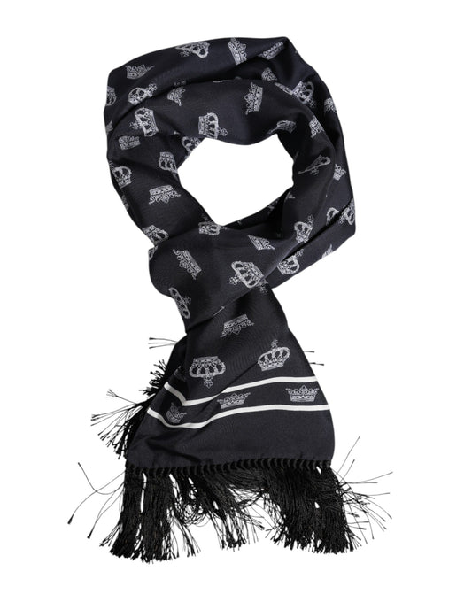 Dolce & Gabbana Silk Foulard Fringes Scarf - Black