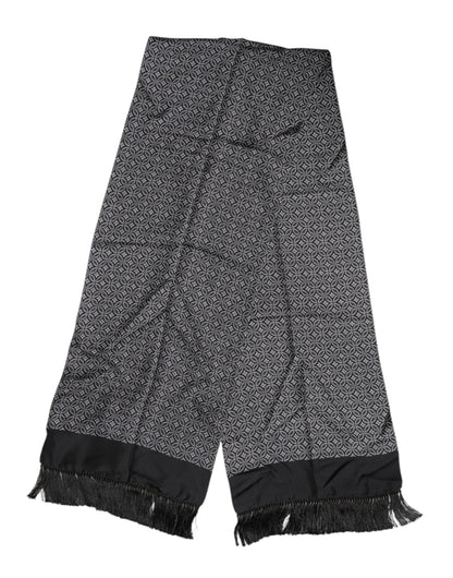 Dolce & Gabbana Black Patterned Fringes Men Foulard Scarf