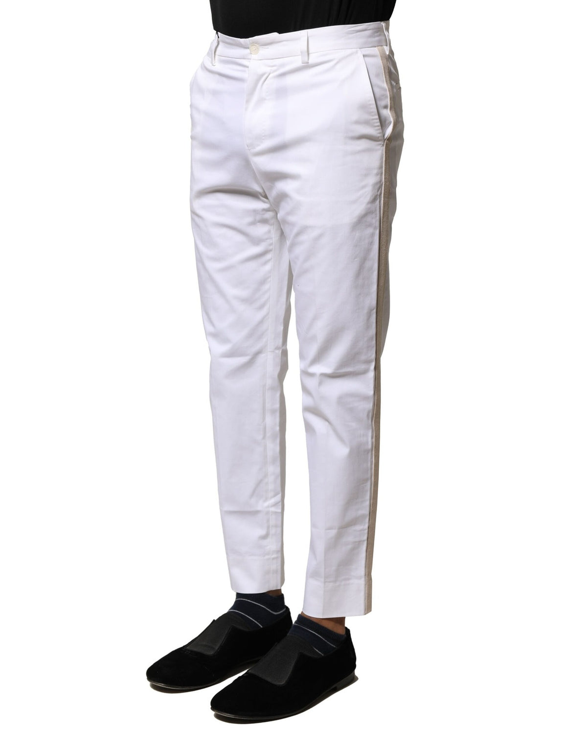 Dolce & Gabbana Men's Tapered Leg Straight Regular Fit Stretch Polyester Cotton Jeans - White