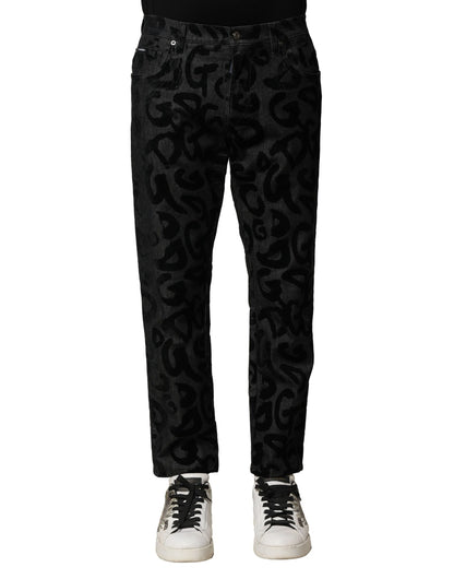 Dolce & Gabbana Gray Cotton DG Logo Straight Men Denim Jeans