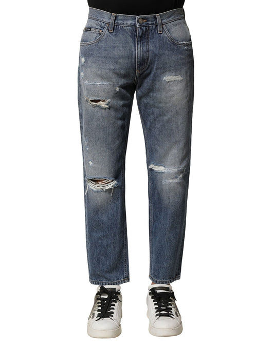 Jeans by Dolce & Gabbana for men in denim cotton blue presents a refined pantology silhouette, artfully defined by a refined pantology straight, long, and a sophisticated .