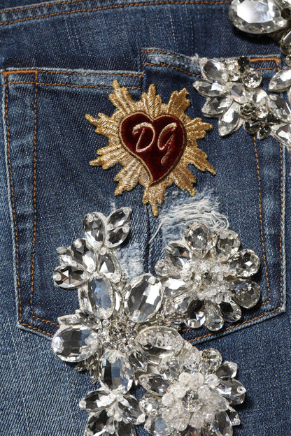 Dolce & Gabbana 9 To 5 Men's Skinny Slim Stretch Denim Cotton & Rhinestone Jeans - Blue