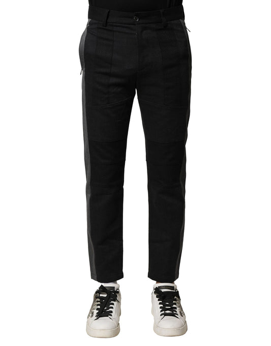 Pants by Dolce & Gabbana for men in virgin wool silk & cotton black & gray features an on trend silhouette with a and tapered-leg & regular-fit cut in an elegant long for a sophisticated look.
