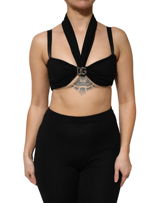 Dolce & Gabbana Black Cropped Viscose Halter Bustier Top