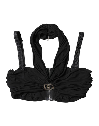 Dolce & Gabbana Black Cropped Viscose Halter Bustier Top