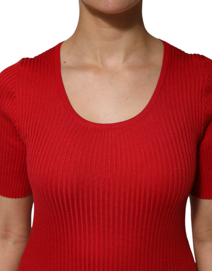 Dolce & Gabbana Red Round Neck Short Sleeves Pullover Top