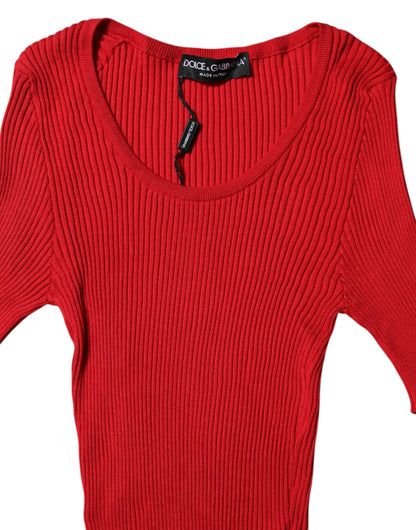 Dolce & Gabbana Red Round Neck Short Sleeves Pullover Top