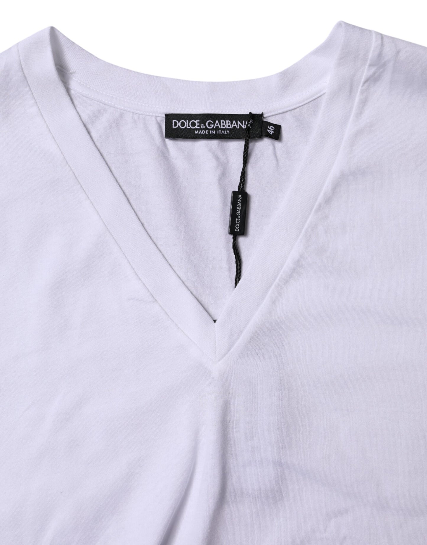 Dolce & Gabbana White Cotton Short Sleeves V-neck T-shirt