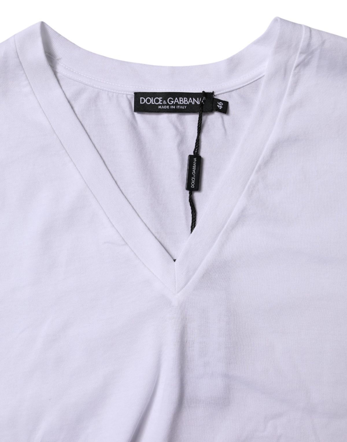 Dolce & Gabbana White Cotton Short Sleeves V-neck T-shirt