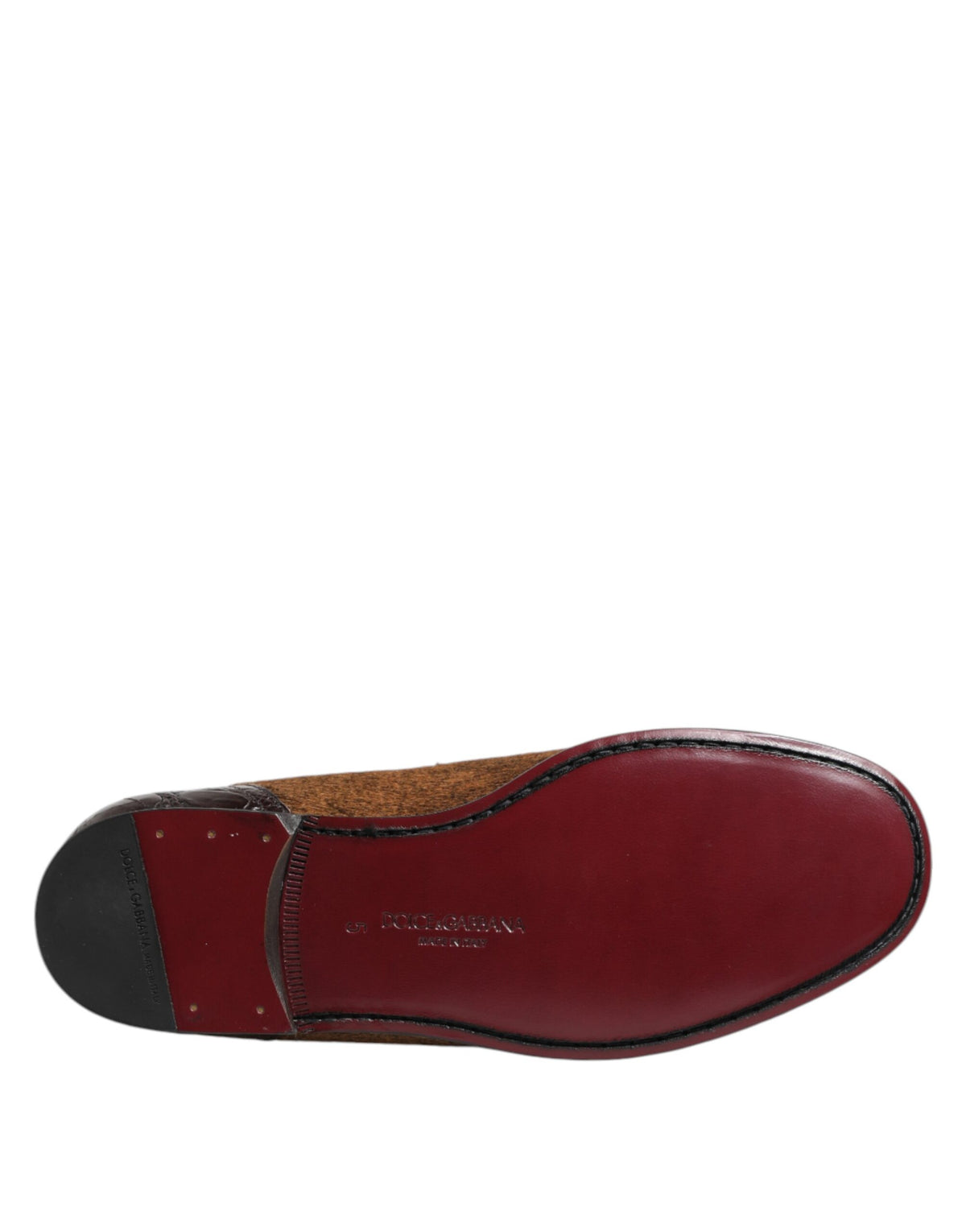 Dolce & Gabbana Men's Caiman Leather & Calf Fur Loafer Slip-On Slippers Shoes - Brown