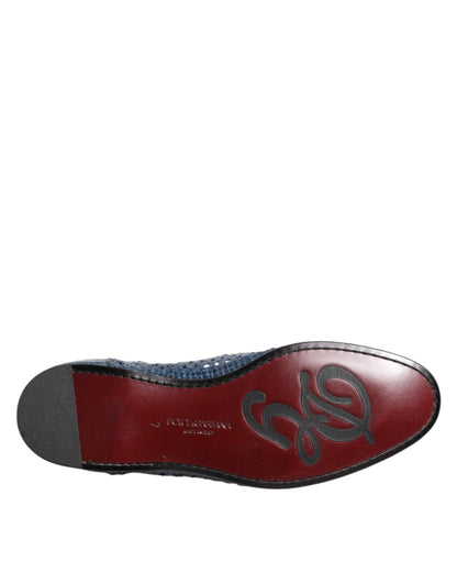 Dolce & Gabbana Blue Woven Leather Slip On Loafers Shoes