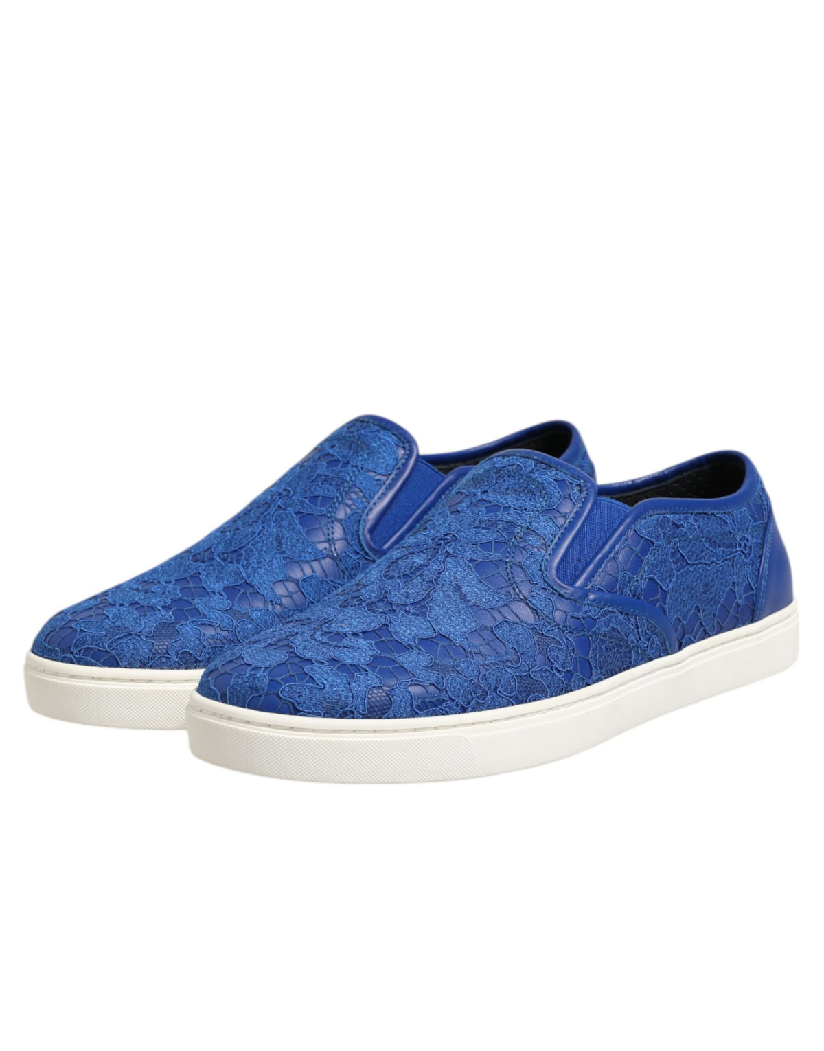 Dolce & Gabbana Men's Slip On Calfskin Leather Cotton Polyester & Viscose Sneakers - Blue