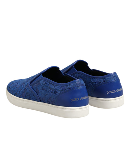Dolce & Gabbana Men's Slip On Calfskin Leather Cotton Polyester & Viscose Sneakers - Blue