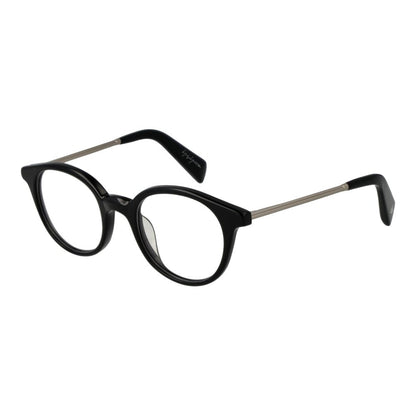 Eyeglasses Frames by Yohji Yamamoto for unisex in acetate black showcases a reflective silhouette, artfully incorporating a sophisticated black coloured frame with a distinct full-frame frame design.