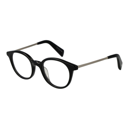 Eyeglasses Frames by Yohji Yamamoto for unisex in acetate black showcases a reflective silhouette, artfully incorporating a sophisticated black coloured frame with a distinct full-frame frame design.