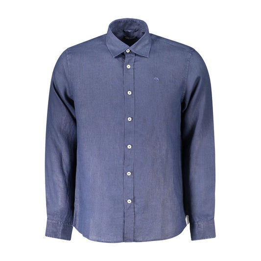 Shirt by North Sails for men in linen blue showcases a sleek silhouette, elegantly detailed with a sleek and long-sleeve for a sleek finish.