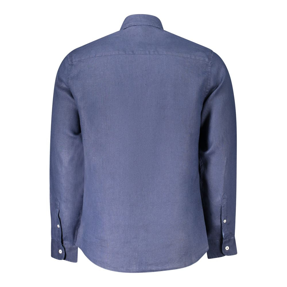 Shirt by North Sails for men in linen blue features an architectural silhouette with a refined and elegant for a architectural look.