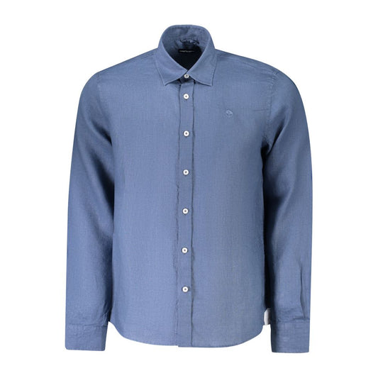 Shirt by North Sails for men in linen blue features an architectural silhouette with a refined long-sleeve and elegant for a architectural look.