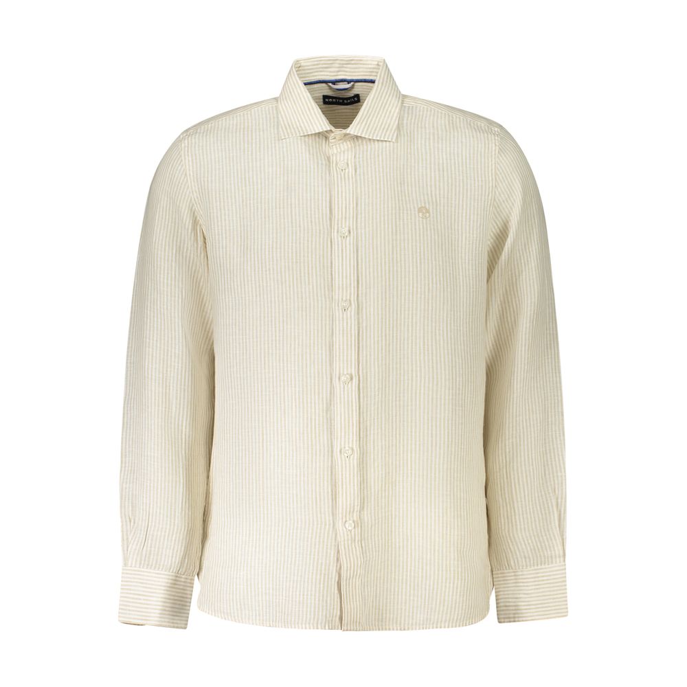 Shirt by North Sails for men in linen beige & striped showcases a sharp silhouette, elegantly detailed with a sharp and sharp long-sleeve.