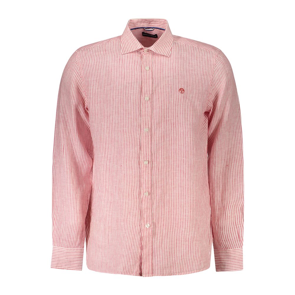 Shirt by North Sails for men in linen red, patterned & striped showcases a sleek silhouette, elegantly detailed with a sleek and long-sleeve for a sleek finish.