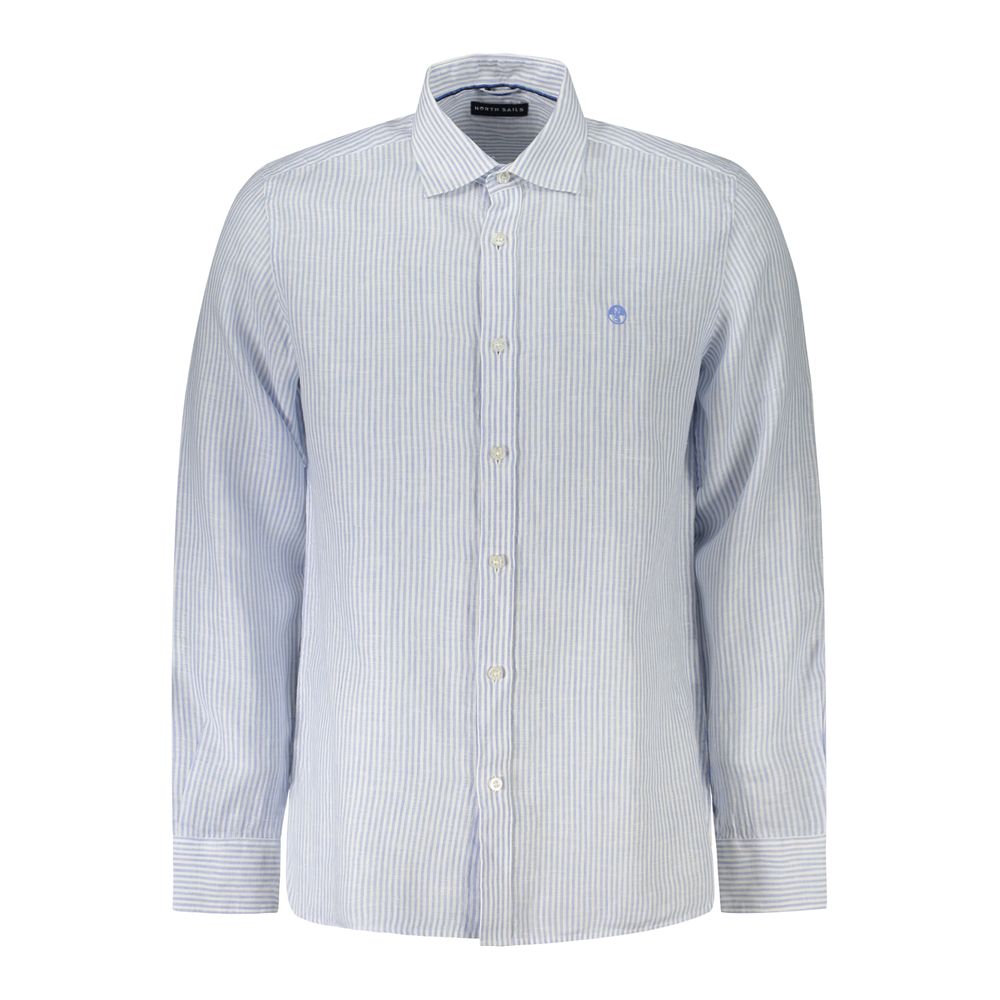 Shirt by North Sails for men in linen blue & striped presents a discerning silhouette, showcasing a sophisticated and long-sleeve for a truly discerning finish.