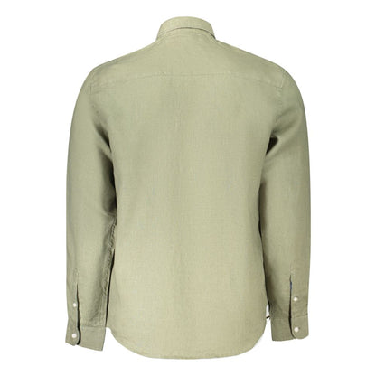 Shirt by North Sails for men in linen green features an architectural silhouette with a refined and elegant for a architectural look.