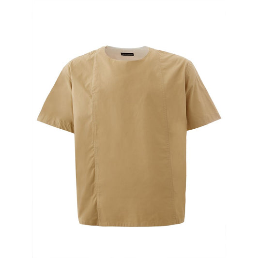 Tunic by Emporio Armani for men in cotton & rubber beige, brown & white showcases a dramatic silhouette, elegantly detailed with a dramatic round neckline and short-sleeve for a truly dramatic finish.