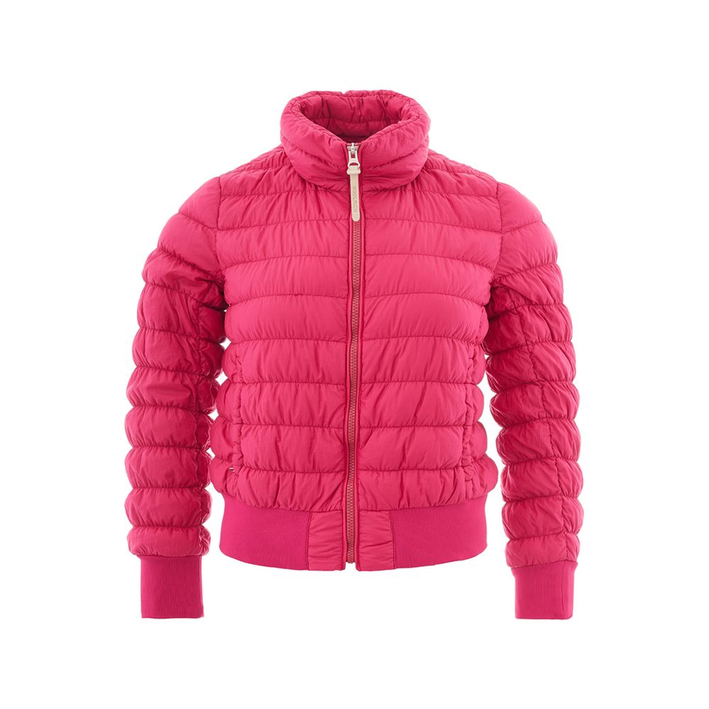 Bomber Jacket by Woolrich for women in polyamide leather fuchsia & pink presents a effortlessly chic silhouette, showcasing a sophisticated high-collar neckline and premium pockets for a truly effortlessly chic finish.