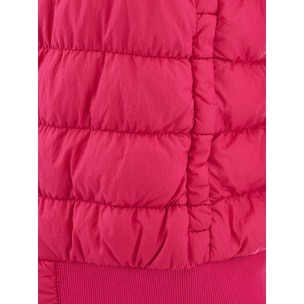 Bomber Jacket by Woolrich for women in polyamide leather fuchsia & pink features a dramatic silhouette, showcasing a sophisticated high-collar neckline and distinctive pockets for a dramatic aesthetic.