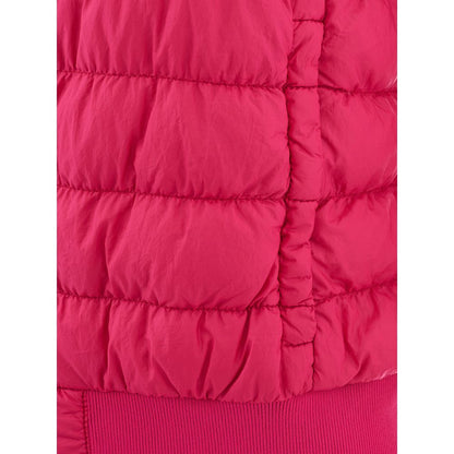Bomber Jacket by Woolrich for women in polyamide leather fuchsia & pink features a dramatic silhouette, showcasing a sophisticated high-collar neckline and distinctive pockets for a dramatic aesthetic.