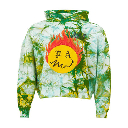 Sweatshirt Hoodie by Palm Angels for men in cotton blue, green, multicolor & yellow features an dramatic silhouette, showcasing a sophisticated hooded neckline and dramatic for a refined, modern aesthetic.
