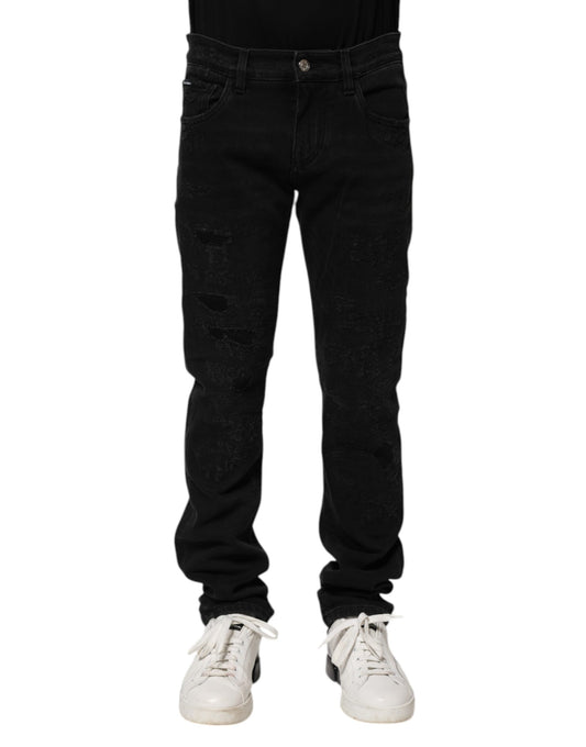 Jeans by Dolce & Gabbana for men in stretch denim cotton black presents a refined pantology silhouette, artfully defined by a refined pantology skinny & regular-fit, long, and a sophisticated .