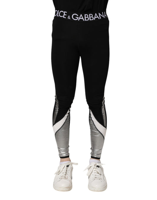 Leggings by Dolce & Gabbana for men in polyester viscose & nylon black & silver features a refined silhouette with a refined skinny, regular-fit & leggings, defined by a and a refined long for a refined finish.
