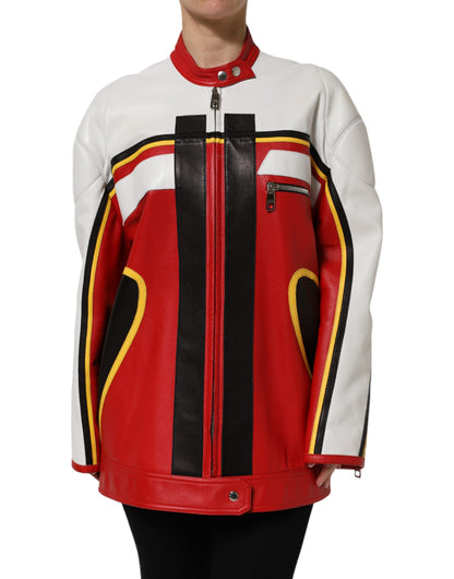 Dolce & Gabbana Women's Biker Polyester & Lambskin Leather Jacket - Multicolor