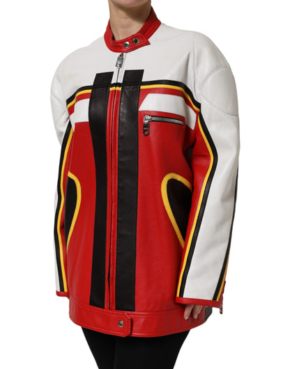 Dolce & Gabbana Women's Biker Polyester & Lambskin Leather Jacket - Multicolor